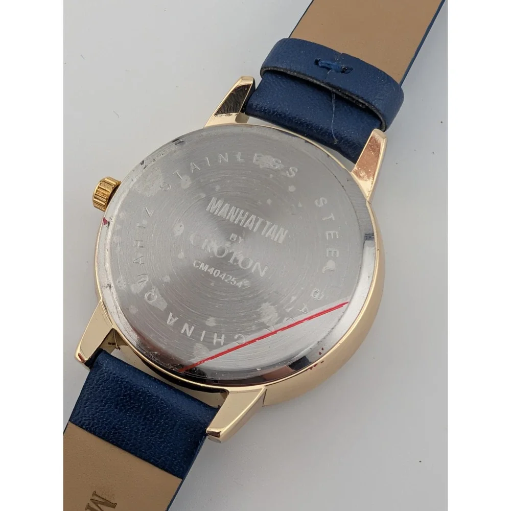 Manhattan by Croton Watch Women 36mm Gold Case‎ Blue Band- New Battery